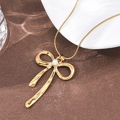304 Stainless Steel Bowknot Pendant Double Layer Necklaces for Women&nbsp;NJEW-Z108-01G