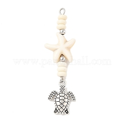 7Pcs 7 Styles Ocean Alloy & Starfish Rondelle Synthetic Turquoise Beaded Big Pendants&nbsp;PALLOY-JF04012