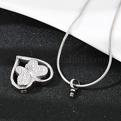 304 Stainless Steel Micro Pave Clear Cubic Zirconia Butterfly Heart Pendant Pet Urn Ashes Necklaces&nbsp;LS-NJEW-S455-10P