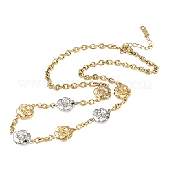 Two Tone 304 Stainless Steel Flower Link Chain Necklaces for Women&nbsp;NJEW-A074-06GP