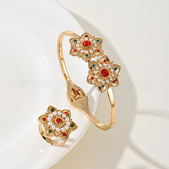 Flower Brass Colorful Rhinestone Bangles & Rings Sets for Women&nbsp;BS9812