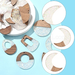 16Pcs 8 Styles Epoxy Resin & Walnut Wood Pendants&nbsp;RESI-FS0001-87