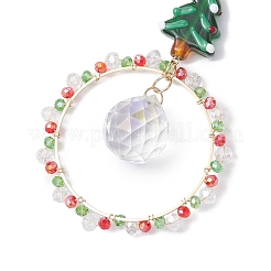 Christmas Wire Wrapped Glass Beads Ring Hanging Ornaments&nbsp;HJEW-TA00202