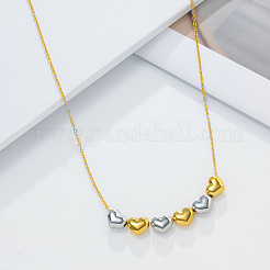 Two Tone 304 Stainless Steel Heart Beaded Pendant Cable Chain Necklaces for Women&nbsp;FS-WGF6037-01