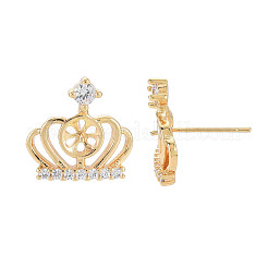 Brass Micro Pave Clear Cubic Zirconia Stud Earring Findings&nbsp;KK-S364-059