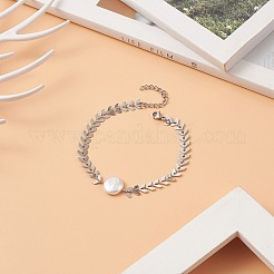 Natural Pearl Link Bracelet with 304 Stainless Steel Cobs Chains for Women&nbsp;BJEW-TA00214