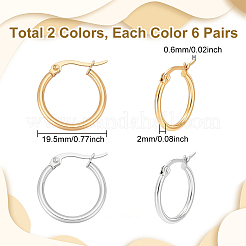12 Pairs 2 Colors 201 Stainless Steel Hoop Earrings for Women&nbsp;EJEW-UN0003-02