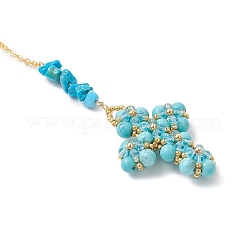 Cross Glass & Synthetic Turquoise Chips Beads Pendant Decorations&nbsp;HJEW-MZ00402-01