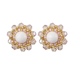 Flower Glass Seed Beaded with Natural Mashan Jade Stud Earrings for Women&nbsp;EJEW-MZ00208-02