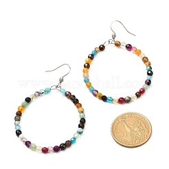 Natural Agate Beads Big Ring Dangle Earrings for Girl Women&nbsp;EJEW-JE04652