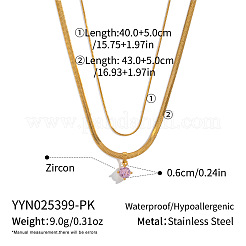 304 Stainless Steel Pave Cubic Zirconia Flat Round Pendant Double Layer Necklaces for Women&nbsp;VV1758-1