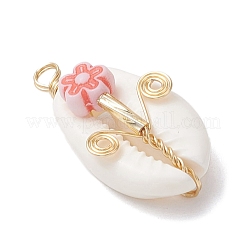 Natural Cowrie Shell Copper Wire Wrapped Pendants&nbsp;PALLOY-JF03834