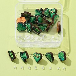 20Pcs 5 Style Saint Patrick's Day Green Wood Stud Earrings&nbsp;EJEW-FS0001-11