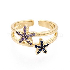 Brass Micro Pave Cubic Zirconia Cuff Rings for Women&nbsp;KK-T071-64G
