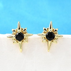 Star Brass Micro Pave Cubic Zirconia Stud Earrings&nbsp;EJEW-G433-01G-01