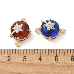 Brass Pave Faceted Glass Flat Round Connector Charms&nbsp;KK-G517-09G