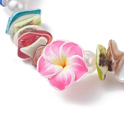 Handmade Polymer Clay Flower & Natural Shell Chip Stretch Bracelets&nbsp;BJEW-JB12582