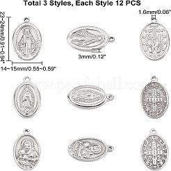 36Pcs 3 Style 201 Stainless Steel Pendants&nbsp;STAS-UN0025-58