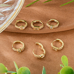6Pcs 3 Styles Brass Micro Pave Clear Cubic Zirconia Hoop Earrings&nbsp;EJEW-TA0001-90C