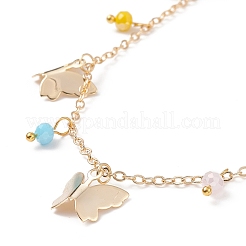 Brass Butterfly & Glass Beaded Charms Necklace with 304 Stainless Steel Chains for Women&nbsp;NJEW-TA00042