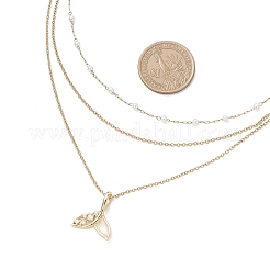 Brass Pave Clear Cubic Zirconia Pendant 304 Stainless Steel & Imitaiton Pearl Link Chain 3 Layer Necklaces for Women&nbsp;NJEW-JN05472-03