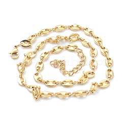 PVD Vacuum Plating 304 Stainless Steel Coffee Bean Chain Necklaces&nbsp;NJEW-O123-01G