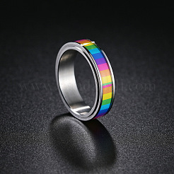Rainbow Color Pride Flag Enamel Rectangle Rotating Ring&nbsp;RABO-PW0001-038F