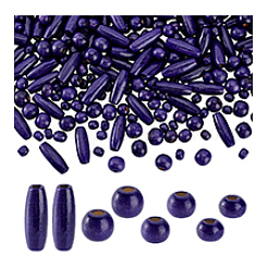 480Pcs 4 Styles Dyed Natural Wood Beads&nbsp;WOOD-PH0003-66B