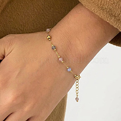 304 Stainless Steel & Natural Gemstone Faceted Rondelle Beads Link Chain Bracelets for Women&nbsp;TY8099-3