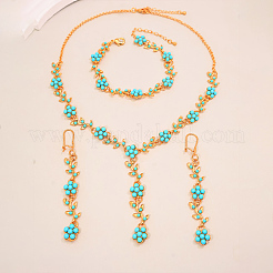 Vintage Brass Floral Necklaces & Bracelets & Earrings Sets for Women&nbsp;RC4234