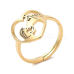 Ion Plating(IP) 304 Stainless Steel Heart with Horse Adjustable Ring for Women&nbsp;RJEW-M149-20G