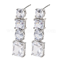 Rectangle Brass Micro Pave Cubic Zirconia Dangle Stud Earrings&nbsp;EJEW-C174-06P