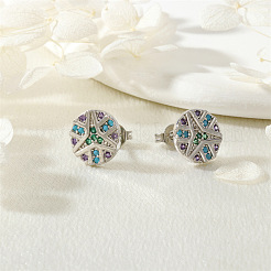 Brass Micro Pave Colorful Cubic Zirconia Stud Earrings&nbsp;FS-WG11250-01