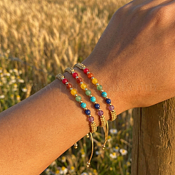 3Pcs Adjustable Chakra Natural & Synthetic Mixed Stone Round Bead Braided Bracelet Sets&nbsp;ZZ4943-3