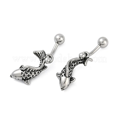Fish 316 Surgical Stainless Steel Dangle Belly Button Rings&nbsp;EJEW-G416-15AS