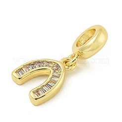 Rack Plating Brass Pave Clear Cubic Zirconia U Shape/Horse Shoes European Dangle Charms&nbsp;KK-Z067-40G-01
