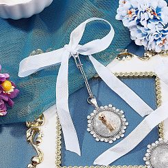 2Pcs Flat Round Flower Alloy Charm Brooch with Satin Ribbon Bowknot&nbsp;HJEW-FH0001-21