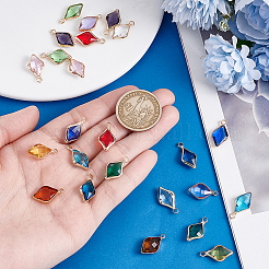 24Pcs 12 Colors Brass and Rare Earth Rhombus Glass Pendants&nbsp;KK-PH0013-32