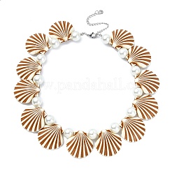 Ocean Baking Paint Pearlized Glass Pearl Round and Spray Painted Opaque Acrylic Shell Shaped Beaded Necklaces for Women&nbsp;NJEW-JN06272