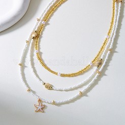 Summer Beach Alloy Starfish Pendant Glass Seed Beaded 3 Layer Necklaces for Women&nbsp;FS-WGF3BD7-01