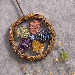 Copper Wire Wrapped Flower Natural & Synthetic Mixed Stone Chips Suncatchers&nbsp;HJEW-F027-05