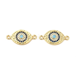 Rack Plating Brass Micro Pave Blue & Clear Cubic Zirconia Connector Charms&nbsp;KK-D087-02G