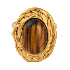 Oval Natural Tiger Eye Finger Rings&nbsp;RJEW-Q822-06G