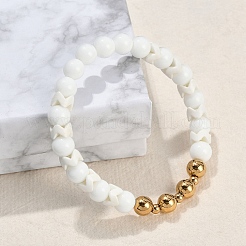 Ion Plating(IP) 304 Stainless Steel & Round Glass Beaded Stretch Bracelets for Women Men&nbsp;BJEW-M046-05G