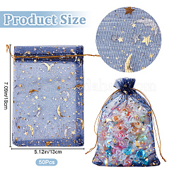50Pcs Gold Stamping Moon & Star Organza Drawstring Gift Storage Bags&nbsp;OP-BBC0001-03C-03