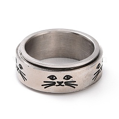 Black Enamel Cat Rotating Fidget Band Ring&nbsp;RJEW-I089-04P