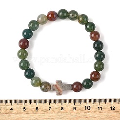 8.5MM Natural Indian Agate Round Beaded Stretch Bracelets&nbsp;BJEW-JB14342-01