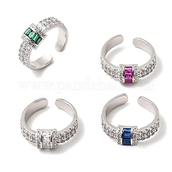 Brass Micro Pave Cubic Zirconia Cuff Open Rings for Women&nbsp;RJEW-L343-04P