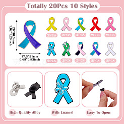 20Pcs 10 Styles Awareness Ribbon Enamel Pin&nbsp;JEWB-TA0001-39