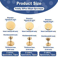 36Pcs 6 Style Ion Plating(IP) 304 Stainless Steel Stud Earring Findings&nbsp;STAS-YS0001-23